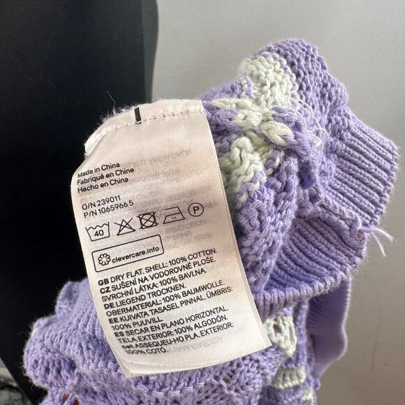 H&M Purple White Bodycon Dress Crochet Fine-Knit V-Neck Cross Back Strap Large L - Picture 7 of 7